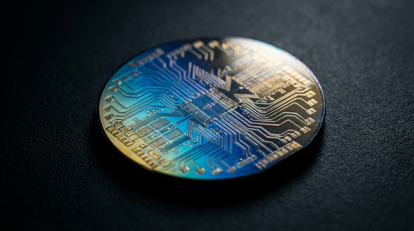 Nahaufnahme eines Siliziumchips mit neuronalen Strukturen