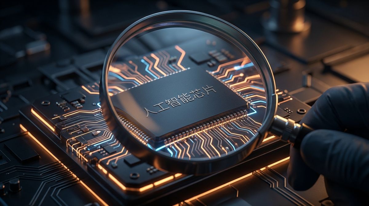 KI-Chip unter Vergrößerung — symbolisch für Chinas wachsende Hardware-Unabhängigkeit