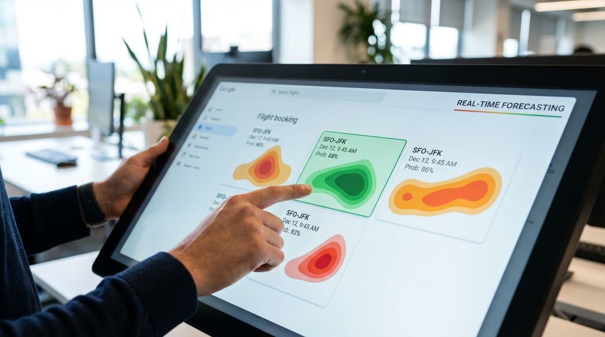 Visualisierung einer Flugempfehlung mit Wahrscheinlichkeitsverteilung