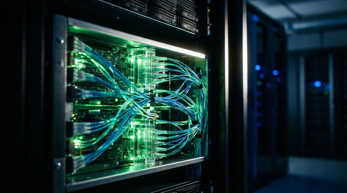 Server-Rack mit optischen Verbindungen der nächsten Generation